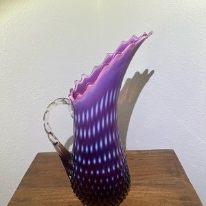Fenton Plum Opalescent Hobnail Swung Pitcher